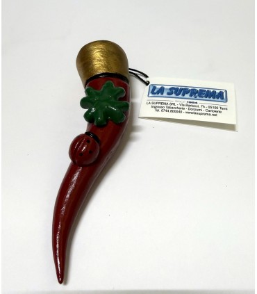 Corno in TERRACOTTA Rosso H.11 CM CON DECORO Realizzato e dipinto a mano IN ELEGANTE SCATOLA DA REGALO
