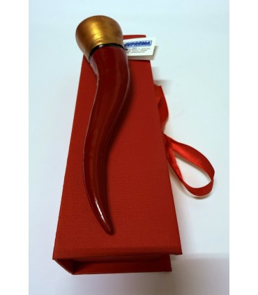 Corno GRANDE in TERRACOTTA Rosso H.17 cm Realizzato e dipinto a mano IN ELEGANTE SCATOLA DA REGALO