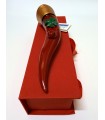 Corno GRANDE in TERRACOTTA con decoro Rosso H.18 cm Realizzato e dipinto a mano IN ELEGANTE SCATOLA DA REGALO