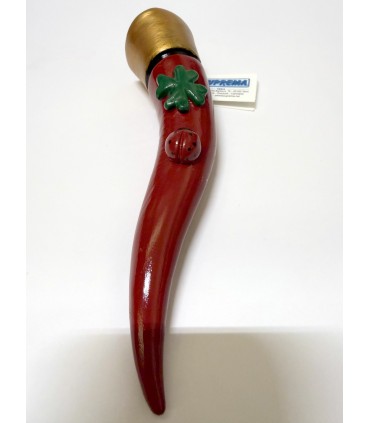Corno GRANDE in TERRACOTTA con decoro Rosso H.18 cm Realizzato e dipinto a mano IN ELEGANTE SCATOLA DA REGALO