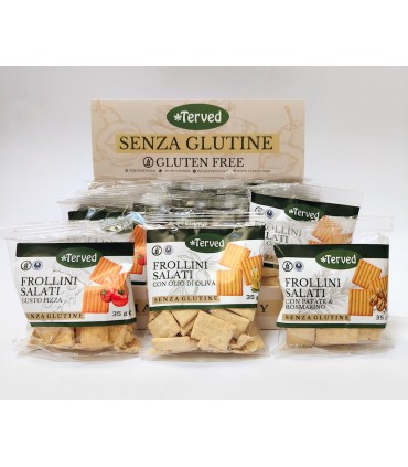 FROLLINI ARTIGIANALI TERVED SALATI SENZA GLUTINE 35G. EXPO DA 21PZ. ASSORTITO CON 3 GUSTI