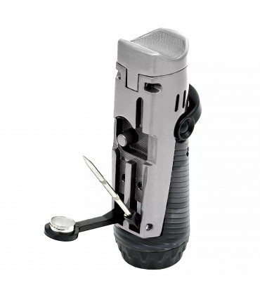 Accendino per sigaro RONSON BORA GUN METAL SILVER BLACK  JET FLAME IN UNA ELEGANTE SCATOLA DA REGALO