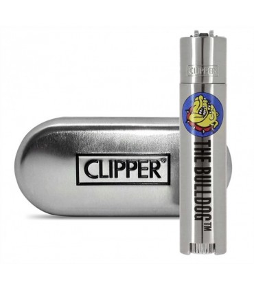 Accendino Clipper Large in Metallo The Bulldog Deluxe COLORE SILVER IN ELEGANTE SCATOLA DA REGALO IN METALLO
