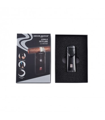 Accendino Elettronico silver match IN METALLO Turbo jet per Sigari Confezionato in Elegante scatola da regalo