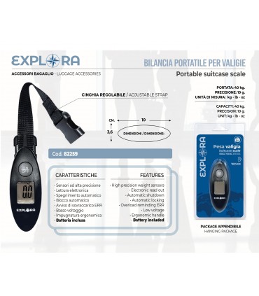BILANCIA PORTATILE PESA VALIGIA EXPLORA CON CINGHIA REGOLABILE PORTATA MAX 40 KG