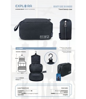 beauty case da viaggio EXPLORA IN TESSUTO TECNICO resistente con 3 scomparti colore nero