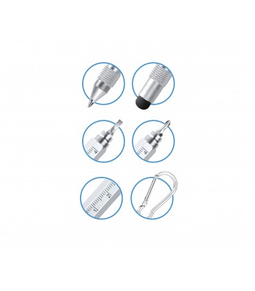 MINI PENNA PORTATILE EXPLORA MULTIFUNZIONE 6IN1 (PENNA-PUNTALE TOUCH-CACCIAVITE PIATTO/STELLA-MINI RIGHELLO-MOSCHETTONE)
