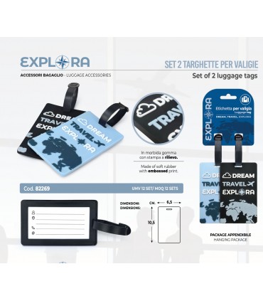 SET 2 TARGHETTE PER VALIGIE EXPLORA IN MORBIDA GOMMA DIMESIONE L.6.5X10.5.H