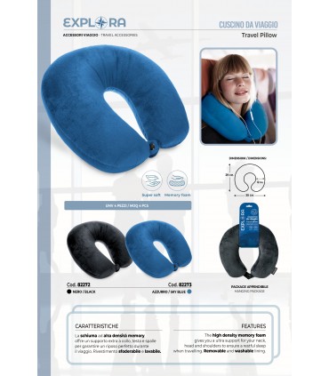 CUSCINO DA VIAGGIO MEMORY FOAM EXPLORA SUPER MORBIDO COLORE NERO
