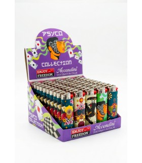 Accendino a pietrina enjoy freedom serie psyco conf. 50 pz. assortiti con 5 GRAFICHE.