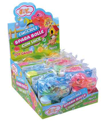 PISTOLA CUCCIOLI SPARA BOLLE CON LUCE E CARAMELLE 3G JOYGUM CONF. 12 PZ.