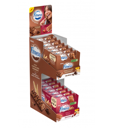 EXPO DA BANCO BARRETTE FITNESS AI GUSTI: cioccolato fondente E RED BERRIES DA 48PZ.