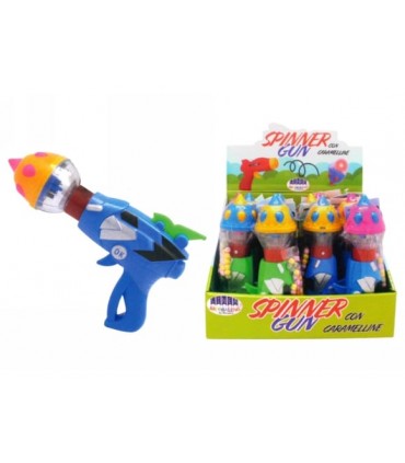 SPINNER GUN CARICA IL COLPO E LA TROTTOLA SI ILLUMINA ALL'INTERNO CARAMELLE DURE DA 5GR CONF. 12PZ.