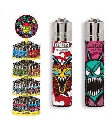 Accendino Clipper Large MONSTERS ESPOSITORE da 192 pz. con grafiche ASSORTITE