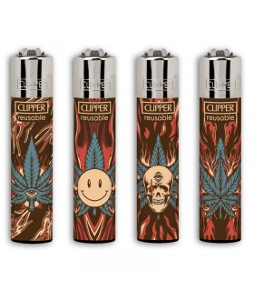 Accendino Clipper Large BURNING LEAVES conf. 48 pz. assortiti con 4 grafiche