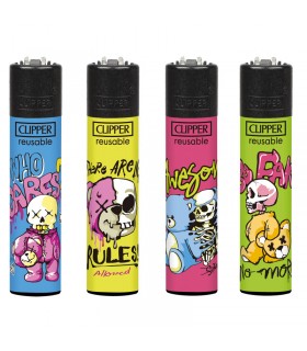 Accendino Clipper Large BEAR SKULLS conf. 48 pz. assortito con 4 grafiche