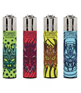 Accendino Clipper LARGE TRIBAL MASKS conf. 48 pz. assortiti con 4 grafiche