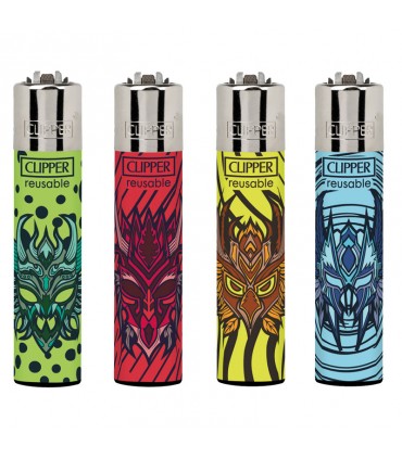 Accendino Clipper LARGE TRIBAL MASKS conf. 48 pz. assortiti con 4 grafiche