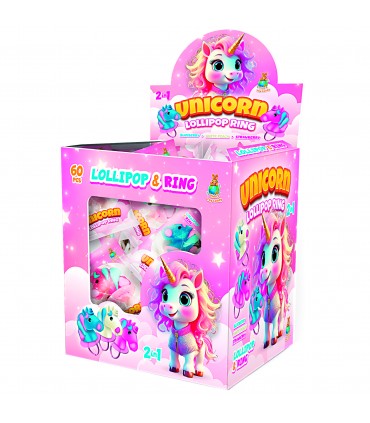 ANELLO LOLLIPOP UNICORN 2IN1 da 12G. GUSTI ASSORTITI CONF.60 PZ.
