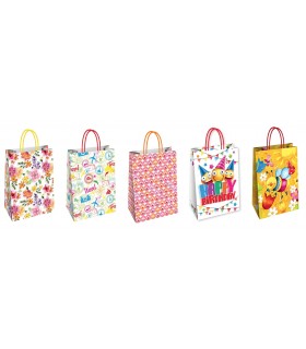 Buste Carta Fantasia Mis. 26x12x35 con Manico in carta Colorata conf. da 25 pz. assortiti