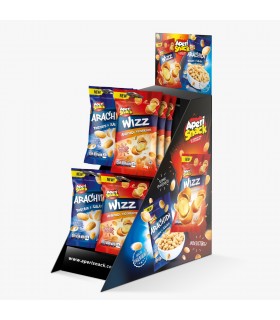 ARACHIDI WIZZ MONOPORZIONE BUSTINA 30GR EXPO DA 72PZ. ASSORTITI( ARACHIDITOSTATE E SALATE-ARACHIDI WIZZ CON SALSA CHILI)