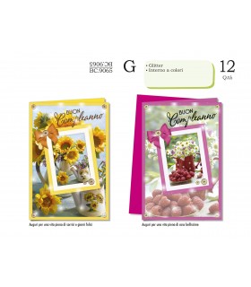 Biglietto CROMO COMPLEANNO FEMMINILE CON GLITTER CONF. 12 PZ. ASSORTITI