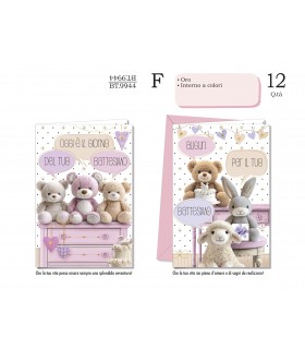 Biglietto CROMO battesimo bimba con interno a colori   CONF. 12 PZ. ASSORTITI
