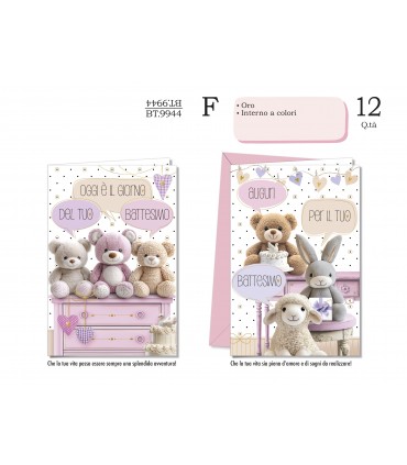 Biglietto CROMO battesimo bimba con interno a colori   CONF. 12 PZ. ASSORTITI