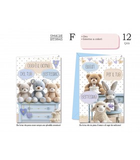 Biglietto CROMO battesimo bimbo con interno a colori   CONF. 12 PZ. ASSORTITI