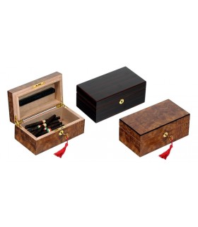 PICCOLO HUMIDOR LUBINSKI ALTO PER TOSCANI E ANTICHI IN RADICA OLMO CON CHIAVE MIS. CM.22X12X9 Q1750