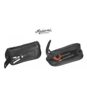 BORSA SASIENI ZIP IN NAPPA SOFT NERA 2 PIPE E TABACCO IS903