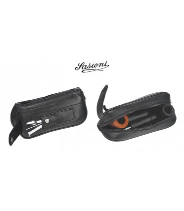 BORSA SASIENI ZIP IN NAPPA SOFT NERA 2 PIPE E TABACCO IS903