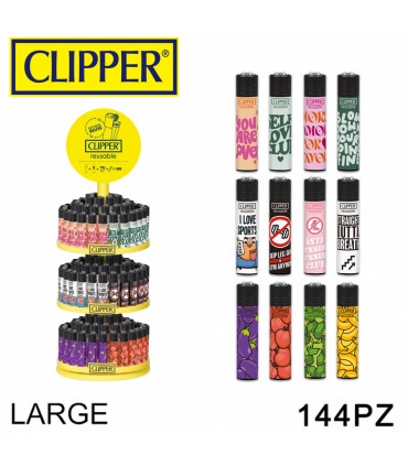 Accendino Clipper LARGE MAINSTREAM  ESPOSITORE da 144 pz. con grafiche ASSORTITE