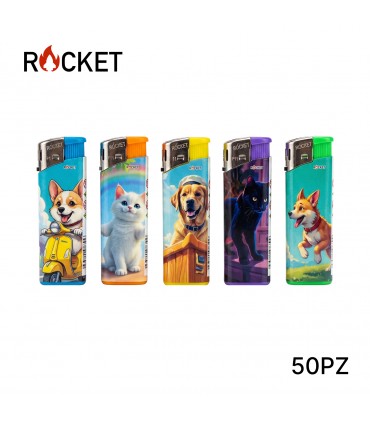 ACCENDINO ELETTRONICO ROCKET CANI E GATTI CONF. 50 PZ ASSORTITI CON 5 FANTASIE
