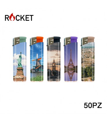 ACCENDINO ELETTRONICO ROCKET TOURIST CONF. 50 PZ ASSORTITI CON 5 FANTASIE