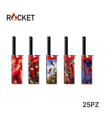 ROCKET MINI ACCENDIGAS ELETTRONICO JULIA HOT PEPPERS CONF.DA 25 PZ. ASSORTITI CON 5 GRAFICHE