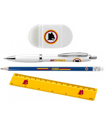 SET SCUOLA A.S. ROMA (PENNA BIANCA,MATITA ,GOMMA E RIGHELLO DA 15CM)