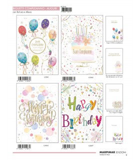 BigliettO MARPIMAR COMPLEANNO con foil oro e rilievo CONF. 12 PZ. ASSORTITI