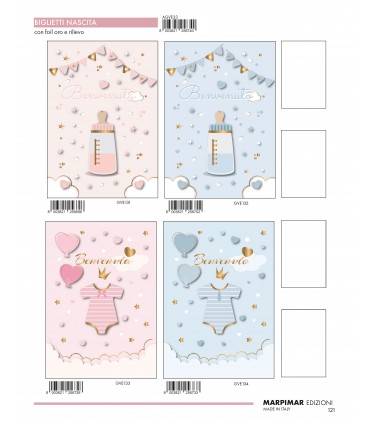 BIGLIETTO MARPIMAR NASCITA CON FOIL E RILIEVO CONF. 12 PZ. ASSORTITI