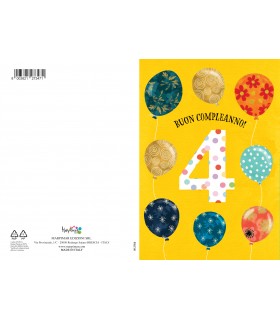 Biglietto Marpimar COMPLEANNO 4 ANNI METAL CON RILIEVO CONF. 6 PZ.