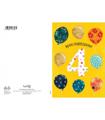 Biglietto Marpimar COMPLEANNO 4 ANNI METAL CON RILIEVO CONF. 6 PZ.