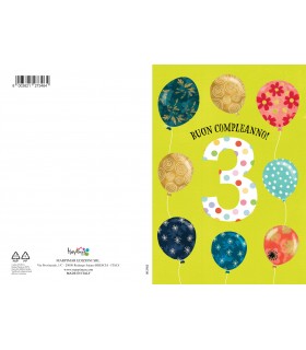 Biglietto Marpimar COMPLEANNO 3 ANNI METAL CON RILIEVO CONF. 6 PZ.
