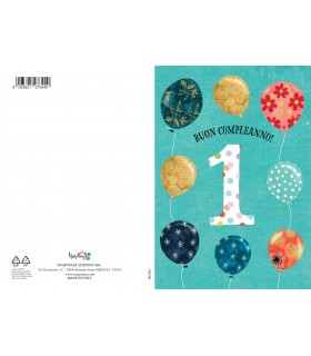 Biglietto Marpimar COMPLEANNO 1 ANNI METAL CON RILIEVO CONF. 6 PZ.