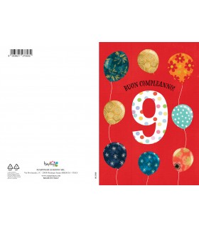 Biglietto Marpimar COMPLEANNO 9 ANNI METAL CON RILIEVO CONF. 6 PZ.