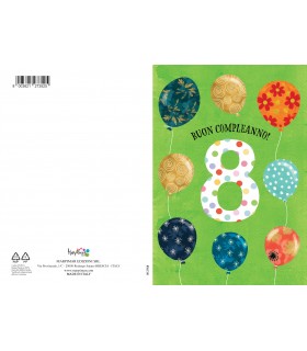 Biglietto Marpimar COMPLEANNO 8 ANNI METAL CON RILIEVO CONF. 6 PZ.