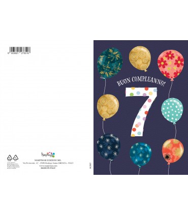 Biglietto Marpimar COMPLEANNO 7 ANNI METAL CON RILIEVO CONF. 6 PZ.