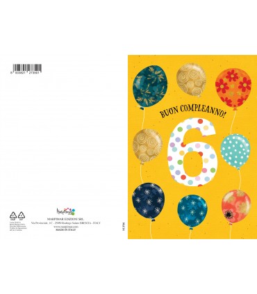 Biglietto Marpimar COMPLEANNO 6 ANNI METAL CON RILIEVO CONF. 6 PZ.