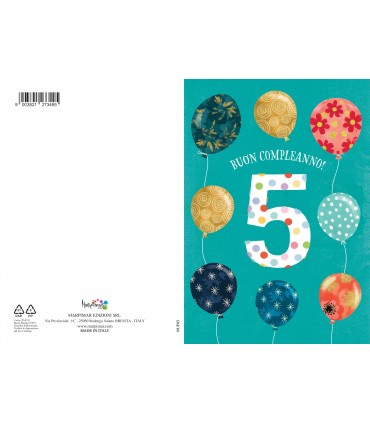 Biglietto Marpimar COMPLEANNO 5 ANNI METAL CON RILIEVO CONF. 6 PZ.