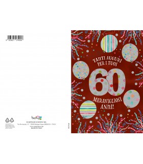 Biglietto Marpimar COMPLEANNO 60 ANNI METAL CON RILIEVO CONF. 6 PZ.