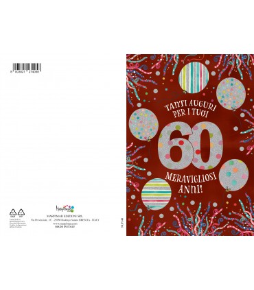 Biglietto Marpimar COMPLEANNO 60 ANNI METAL CON RILIEVO CONF. 6 PZ.